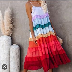 Storia Rainbow Tiered Ruffle Dress